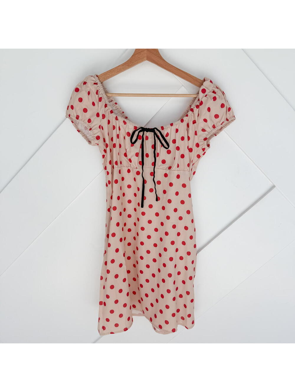 NWT Lisa Says Gah Red Polka Dot Mini Euro Dress Black Bow Coquette - Picture 1 of 6